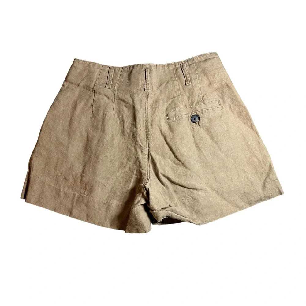 Banana Republic Petite Khaki Tan 100% Linen Pleated High Rise Shorts Women 00P - Picture 3 of 9